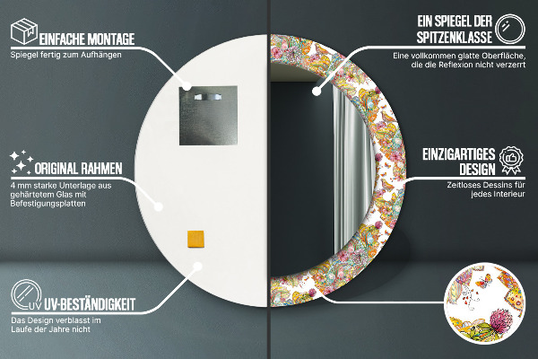 Lustro z drukowaną ramką okrągłe Sen o krainie baśni