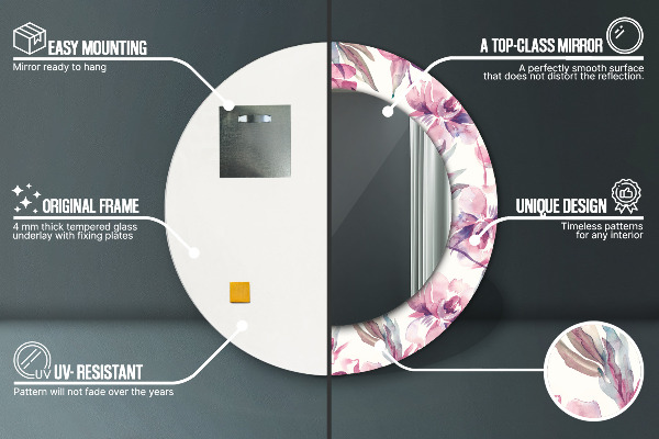 Lustro ścienne dekoracyjne okrągłe Piwonie kwiaty