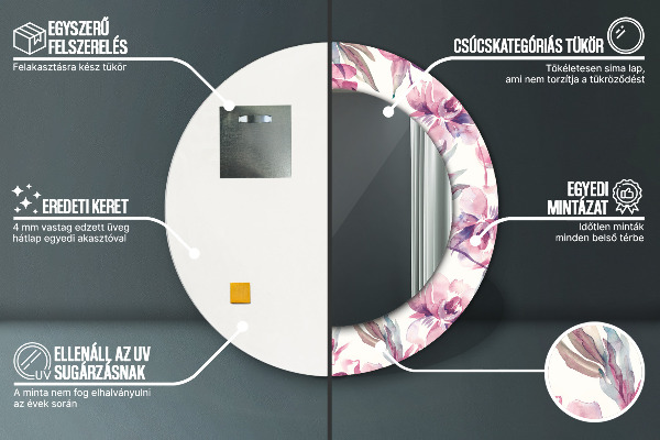 Lustro ścienne dekoracyjne okrągłe Piwonie kwiaty