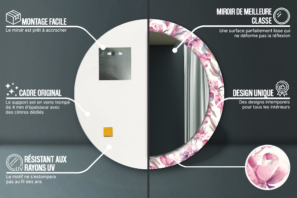 Lustro ścienne dekoracyjne okrągłe Piwonie kwiaty