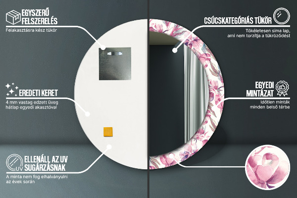 Lustro ścienne dekoracyjne okrągłe Piwonie kwiaty