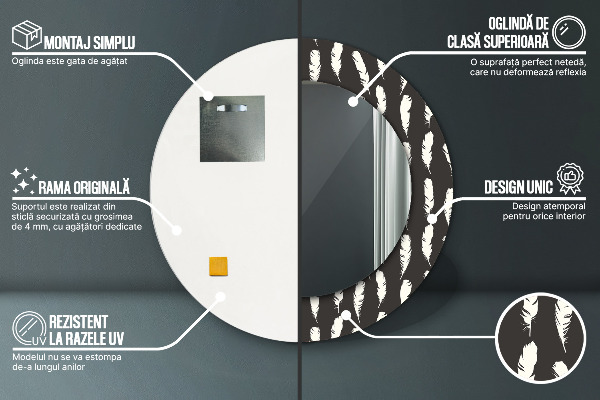 Lustro ścienne dekoracyjne okrągłe Pióra