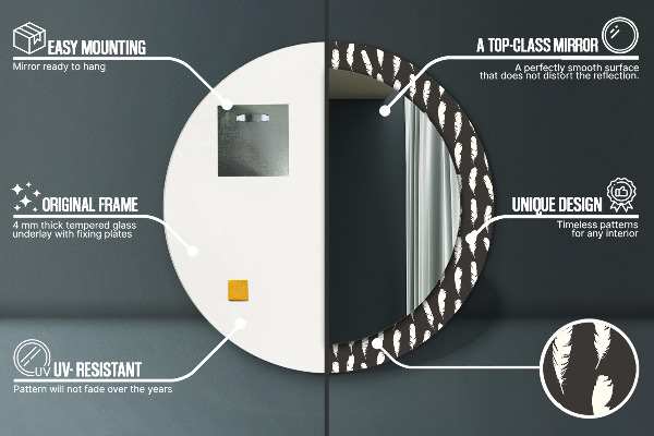 Lustro ścienne dekoracyjne okrągłe Pióra