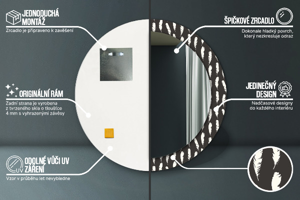 Lustro ścienne dekoracyjne okrągłe Pióra