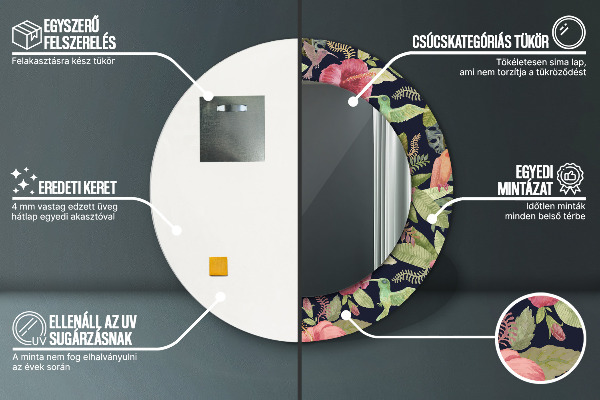 Lustro ścienne dekoracyjne okrągłe Kwiaty hibiskusa