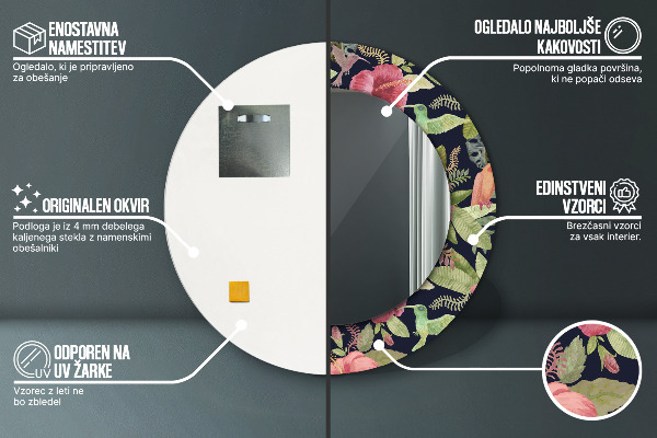 Lustro ścienne dekoracyjne okrągłe Kwiaty hibiskusa