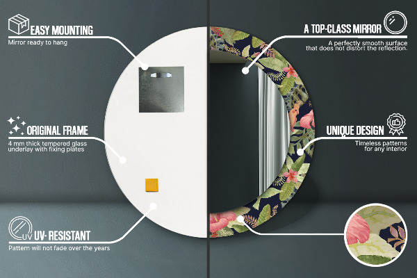 Lustro ścienne dekoracyjne okrągłe Kwiaty hibiskusa