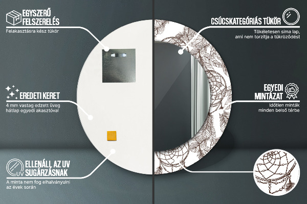 Lustro ścienne dekoracyjne okrągłe Pióra dreamcatcher