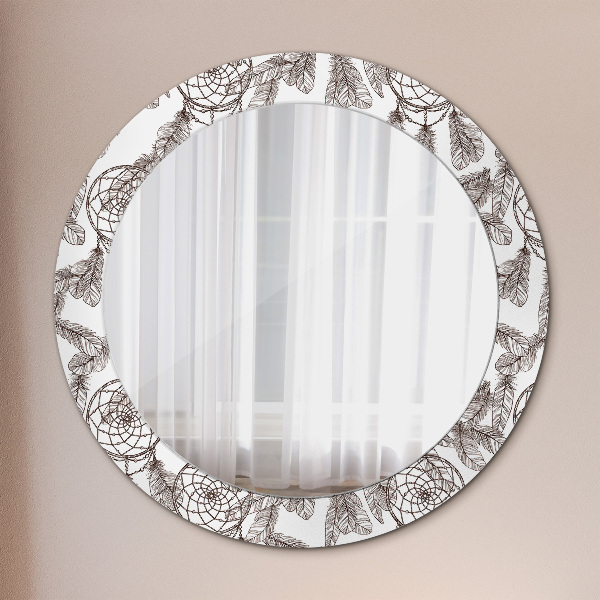 Lustro ścienne dekoracyjne okrągłe Pióra dreamcatcher