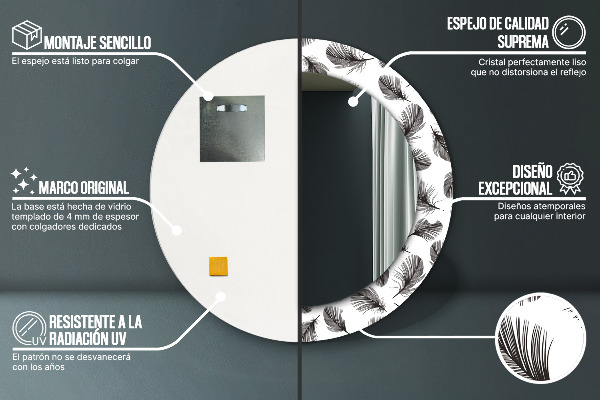 Lustro ścienne dekoracyjne okrągłe Pióra