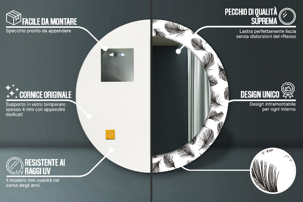 Lustro ścienne dekoracyjne okrągłe Pióra