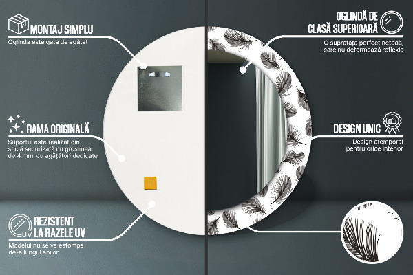 Lustro ścienne dekoracyjne okrągłe Pióra