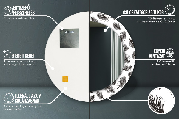 Lustro ścienne dekoracyjne okrągłe Pióra