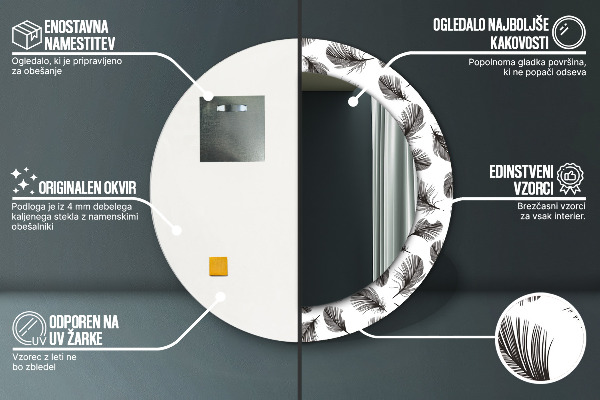 Lustro ścienne dekoracyjne okrągłe Pióra