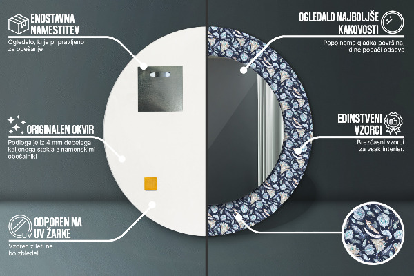 Lustro z drukowaną ramką okrągłe Wzór boho