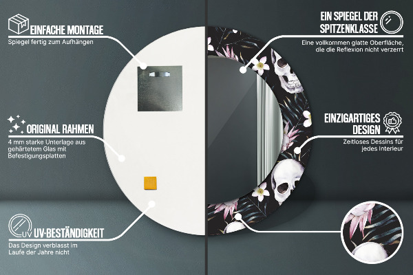 Lustro ścienne dekoracyjne okrągłe Kwiaty czaszki