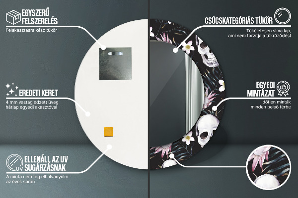 Lustro ścienne dekoracyjne okrągłe Kwiaty czaszki