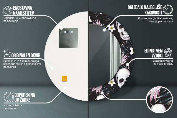 Lustro ścienne dekoracyjne okrągłe Kwiaty czaszki