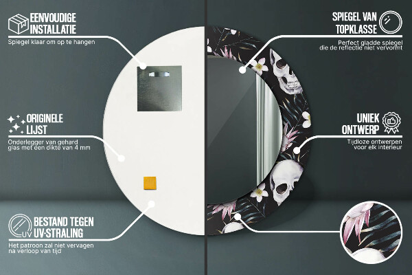 Lustro ścienne dekoracyjne okrągłe Kwiaty czaszki