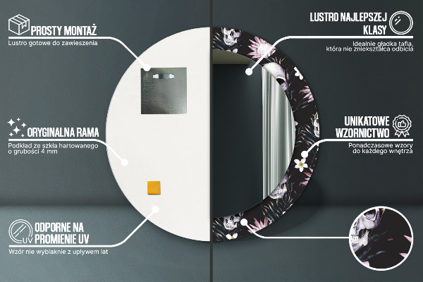 Lustro ścienne dekoracyjne okrągłe Kwiaty czaszki