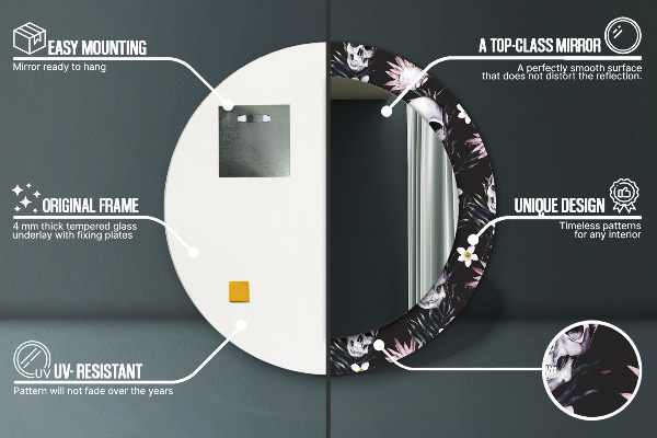 Lustro ścienne dekoracyjne okrągłe Kwiaty czaszki