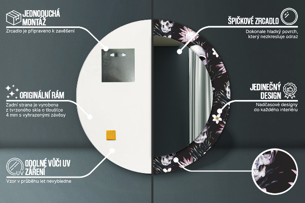 Lustro ścienne dekoracyjne okrągłe Kwiaty czaszki