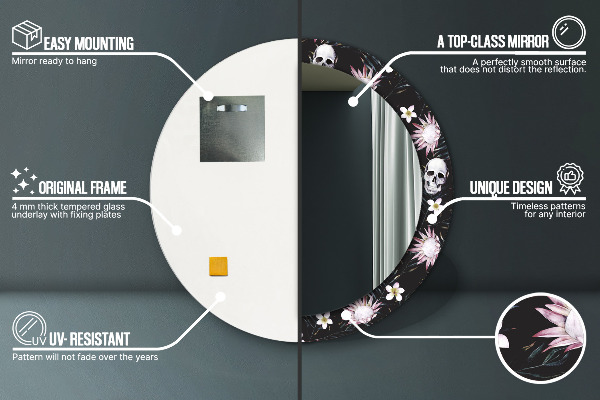 Lustro ścienne dekoracyjne okrągłe Kwiaty czaszki