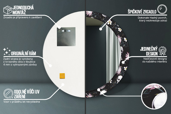 Lustro ścienne dekoracyjne okrągłe Kwiaty czaszki