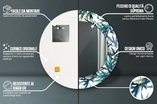 Lustro ścienne dekoracyjne okrągłe Niebieskie palmy