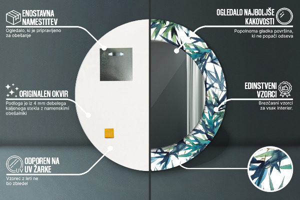 Lustro ścienne dekoracyjne okrągłe Niebieskie palmy