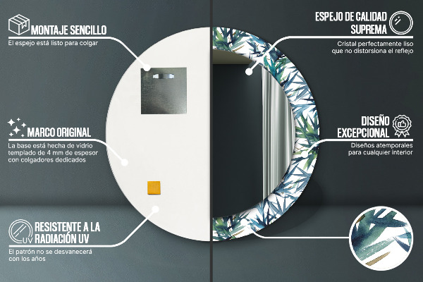 Lustro ścienne dekoracyjne okrągłe Niebieskie palmy