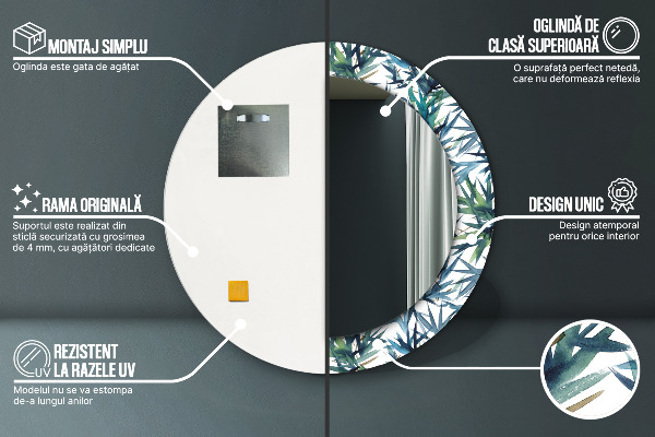 Lustro ścienne dekoracyjne okrągłe Niebieskie palmy