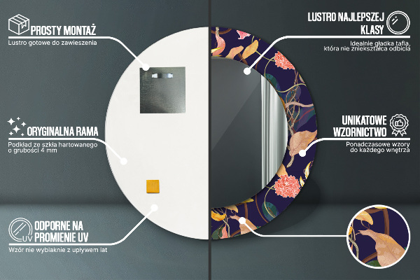 Lustro ścienne dekoracyjne okrągłe Rośliny akwarelowe