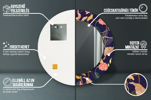 Lustro ścienne dekoracyjne okrągłe Rośliny akwarelowe