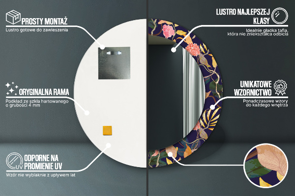 Lustro ścienne dekoracyjne okrągłe Rośliny akwarelowe