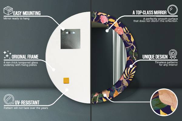 Lustro ścienne dekoracyjne okrągłe Rośliny akwarelowe