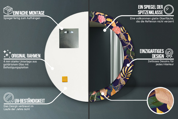 Lustro ścienne dekoracyjne okrągłe Rośliny akwarelowe