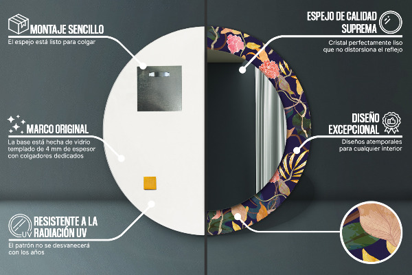 Lustro ścienne dekoracyjne okrągłe Rośliny akwarelowe