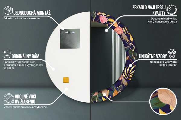 Lustro ścienne dekoracyjne okrągłe Rośliny akwarelowe