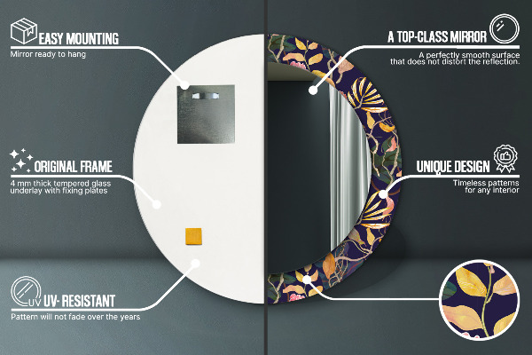 Lustro ścienne dekoracyjne okrągłe Rośliny akwarelowe