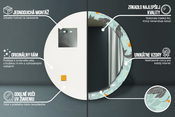 Lustro z drukowaną ramką okrągłe Chiński karp