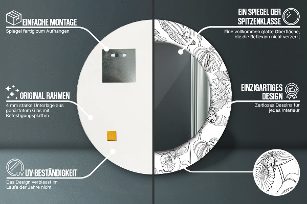 Lustro ścienne dekoracyjne okrągłe Kwiatowy wzór