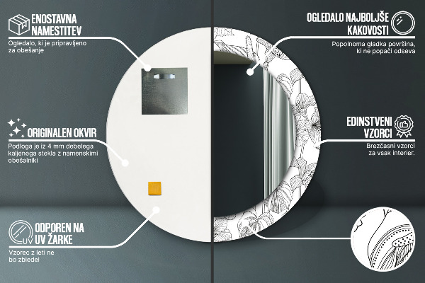 Lustro ścienne dekoracyjne okrągłe Kwiatowy wzór