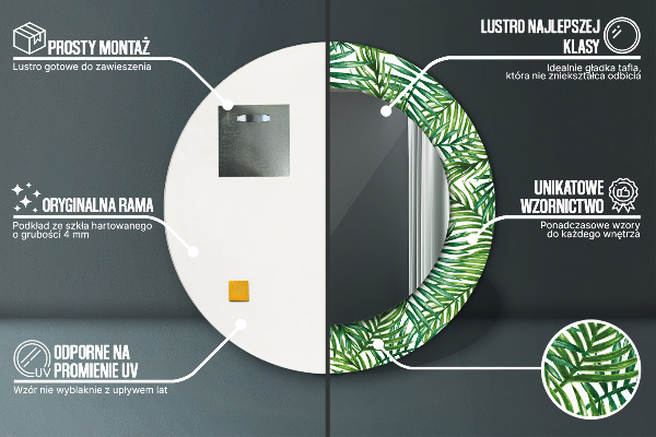 Lustro ścienne dekoracyjne okrągłe Tropikalna palma