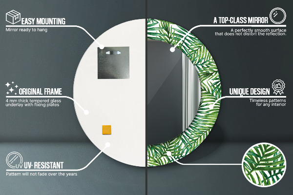 Lustro ścienne dekoracyjne okrągłe Tropikalna palma