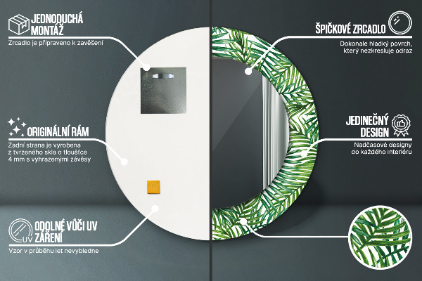 Lustro ścienne dekoracyjne okrągłe Tropikalna palma