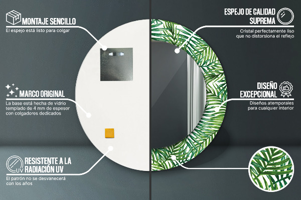 Lustro ścienne dekoracyjne okrągłe Tropikalna palma