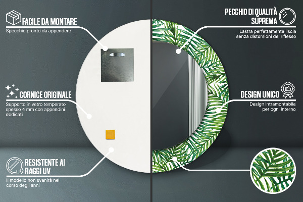 Lustro ścienne dekoracyjne okrągłe Tropikalna palma