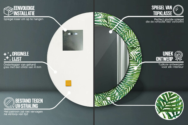 Lustro ścienne dekoracyjne okrągłe Tropikalna palma