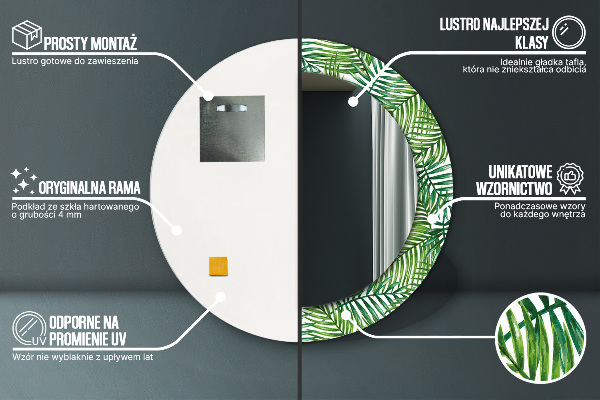 Lustro ścienne dekoracyjne okrągłe Tropikalna palma